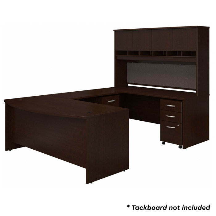72W Bow Front U Shaped Desk with Hutch and Storage