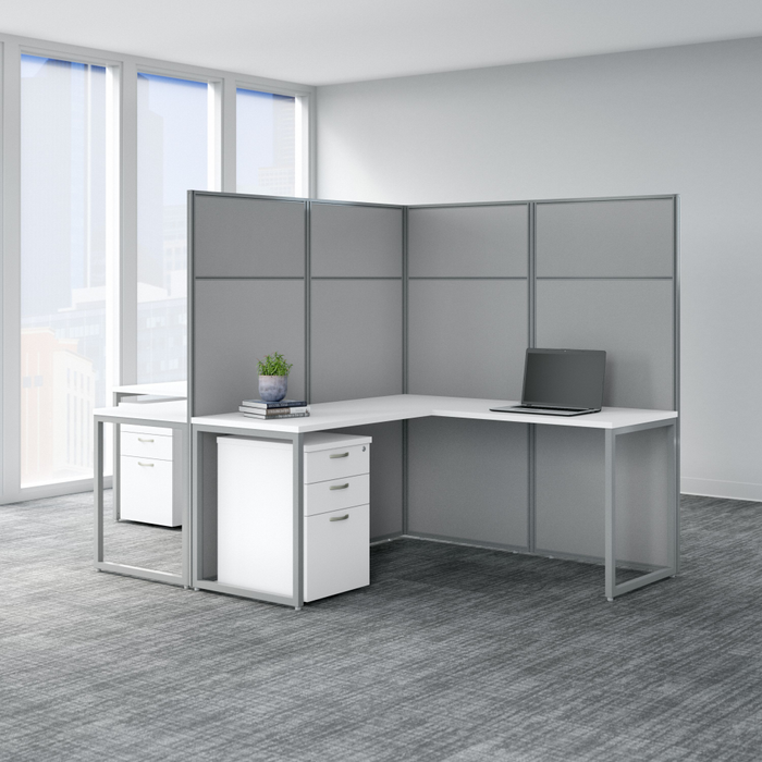 Easy Office 60-inch 2 Person L Shaped Cubicle Desk with Drawers and Tall Panels