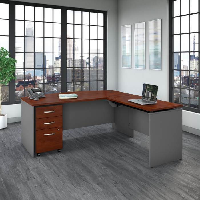 Series C 72W x 36D 3 Position Bow Front Sit to Stand L Shaped Desk with Mobile File Cabinet