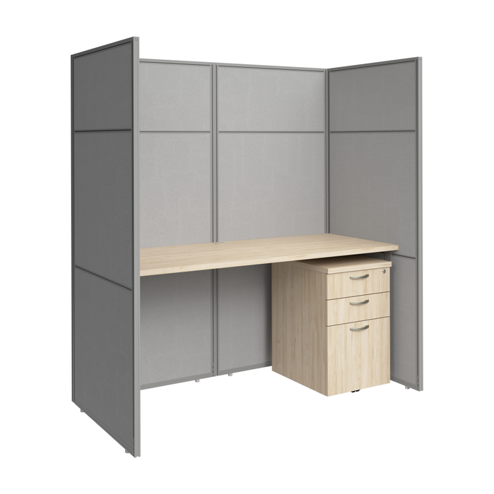 Easy Office 60W Cubicle Desk with File Cabinet and 66H Closed Panels Workstation