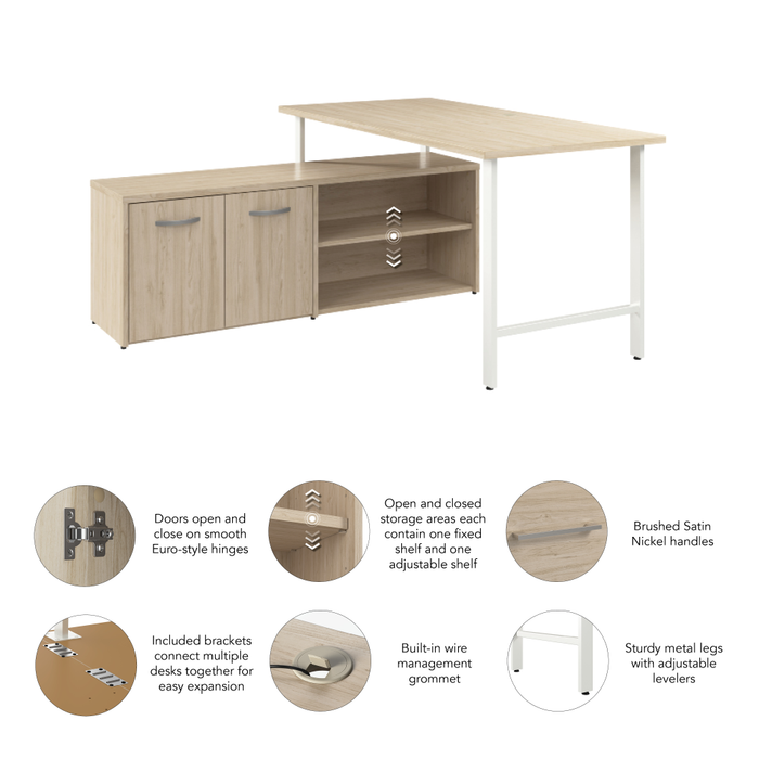 Hustle 60W x 30D Computer Desk and Low Storage Cabinet with Doors and Shelves