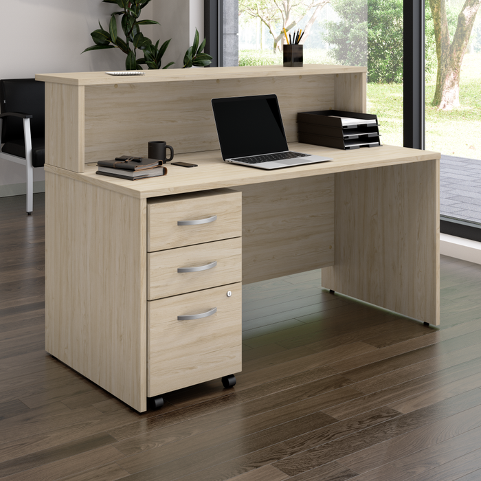 Arrive 60W x 30D Reception Desk with Shelf and Mobile File Cabinet