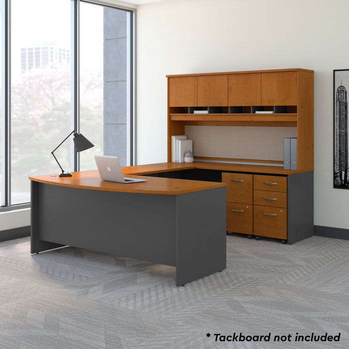72W Bow Front U Shaped Desk with Hutch and Storage