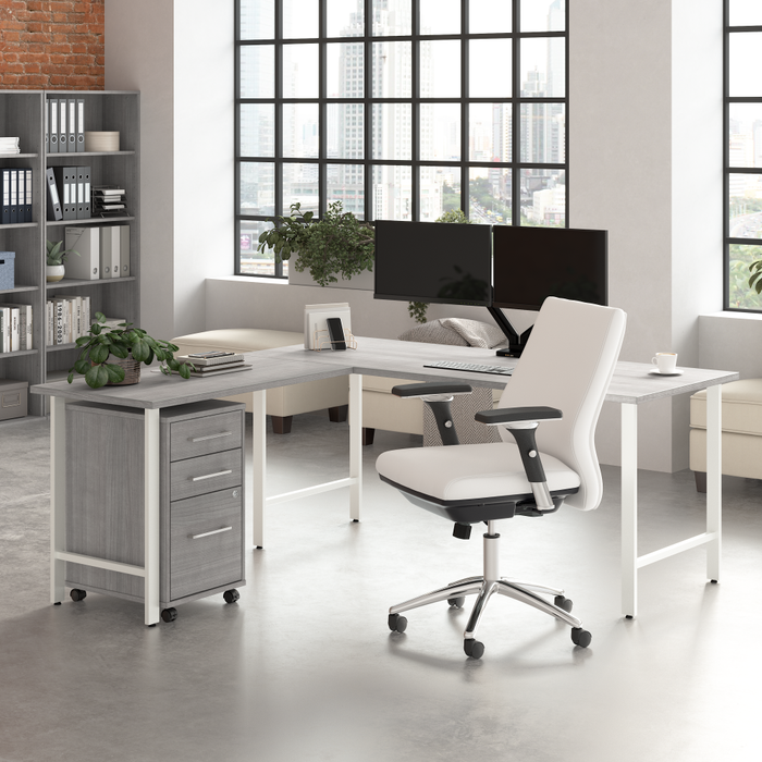 Hustle 72W x 30D L Shaped Computer Desk with 3 Drawer Mobile File Cabinet