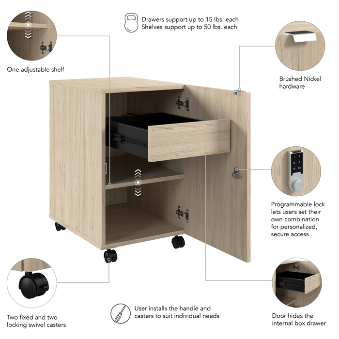 Assure Mobile File Cabinet with Drawer, Door, and Keypad Lock