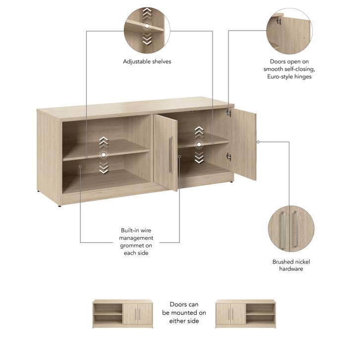 Vista Low Storage Cabinet with Doors and Shelves