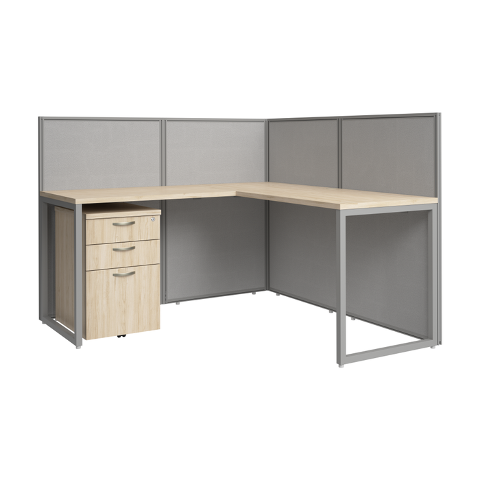 Easy Office 60W L Shaped Cubicle Desk with File Cabinet and 45H Panels