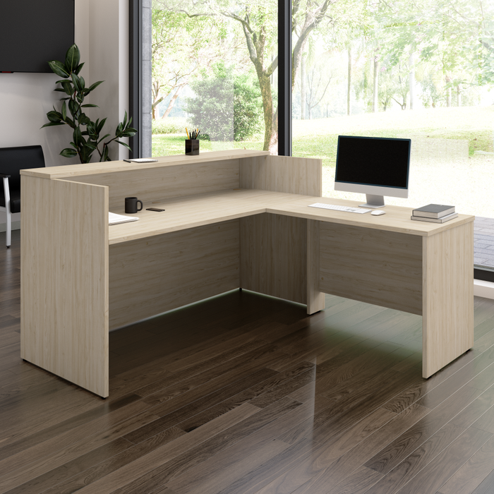 Arrive 72W x 72D L Shaped Reception Desk with Shelf