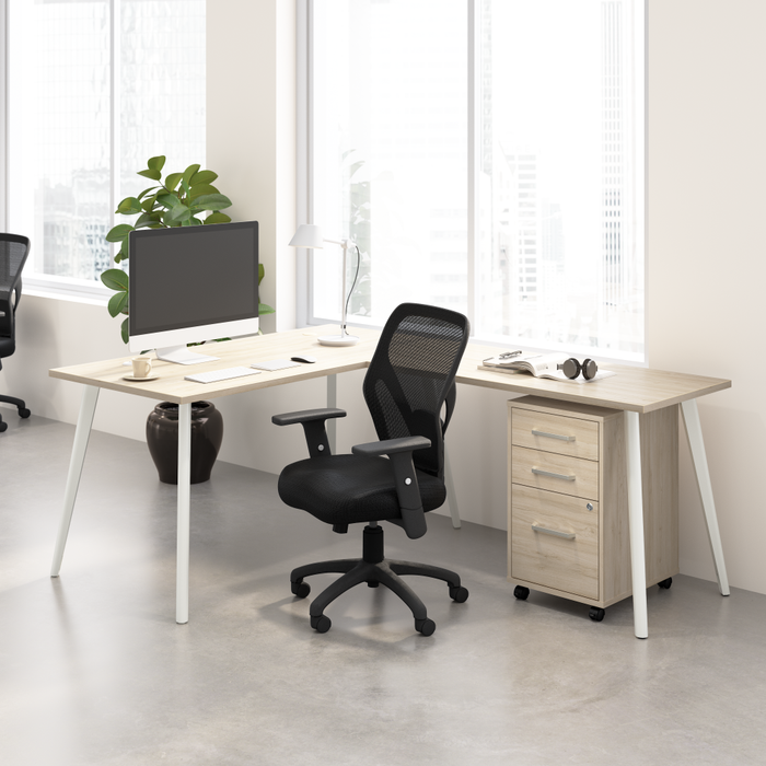 Vista 60W L Shaped Desk with Splayed Metal Legs and Mobile File Cabinet