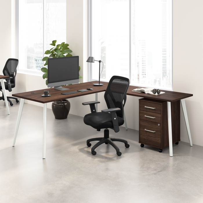 Vista 72W L Shaped Desk with Splayed Metal Legs and Mobile File Cabinet