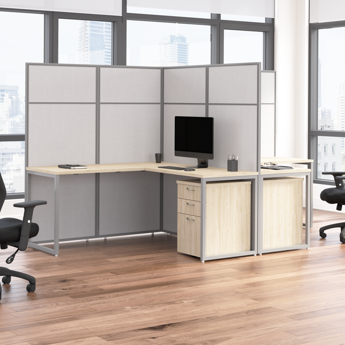 Easy Office 60-inch 2 Person L Shaped Cubicle Desk with Drawers and Tall Panels