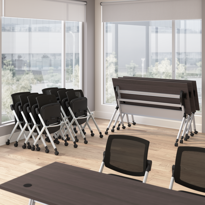 Envision 60W Folding Training Table with Powered Grommets and 2 Chairs