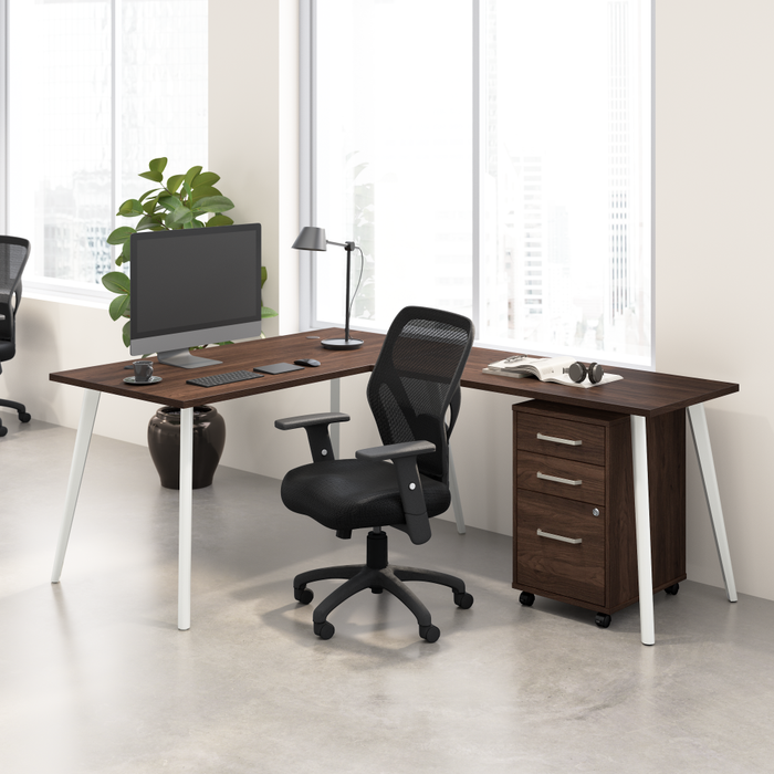 Vista 60W L Shaped Desk with Splayed Metal Legs and Mobile File Cabinet
