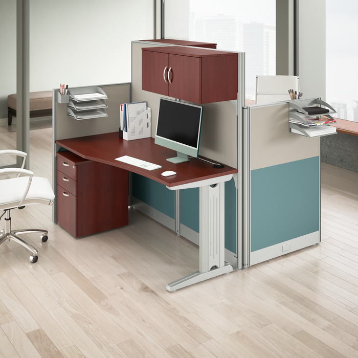 Office in an Hour 2 Person Cubicle Desks with Storage, Drawers, and Organizers