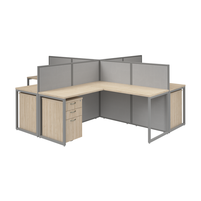 Easy Office 60W 4 Person L Shaped Cubicle Desk with Drawers and 45H Panels