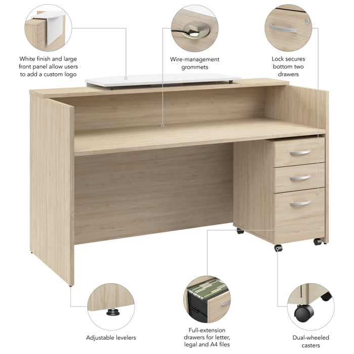 Arrive 72W x 30D Reception Desk with Counter and Mobile File Cabinet