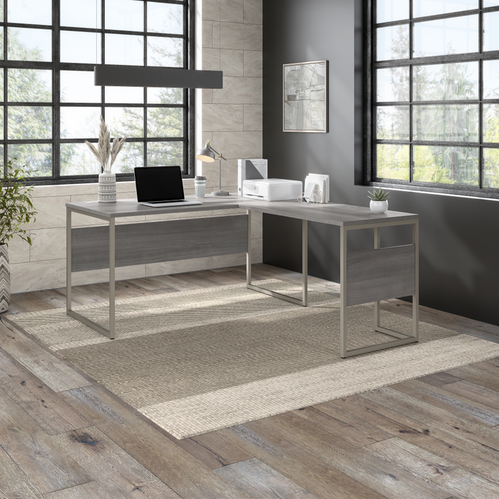 Hybrid 60W x 30D L Shaped Table Desk with Metal Legs
