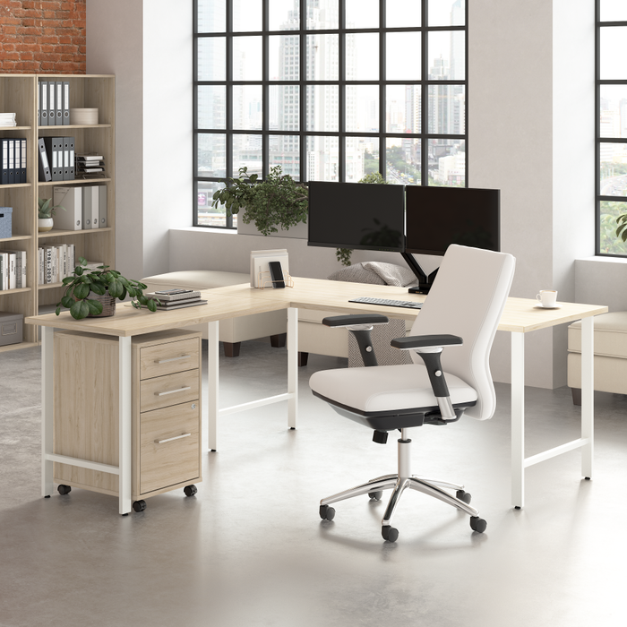 Hustle 72W x 30D L Shaped Computer Desk with 3 Drawer Mobile File Cabinet