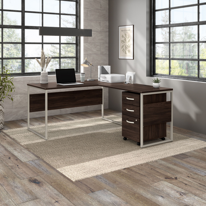 Hybrid 60W x 30D L Shaped Table Desk with Mobile File Cabinet