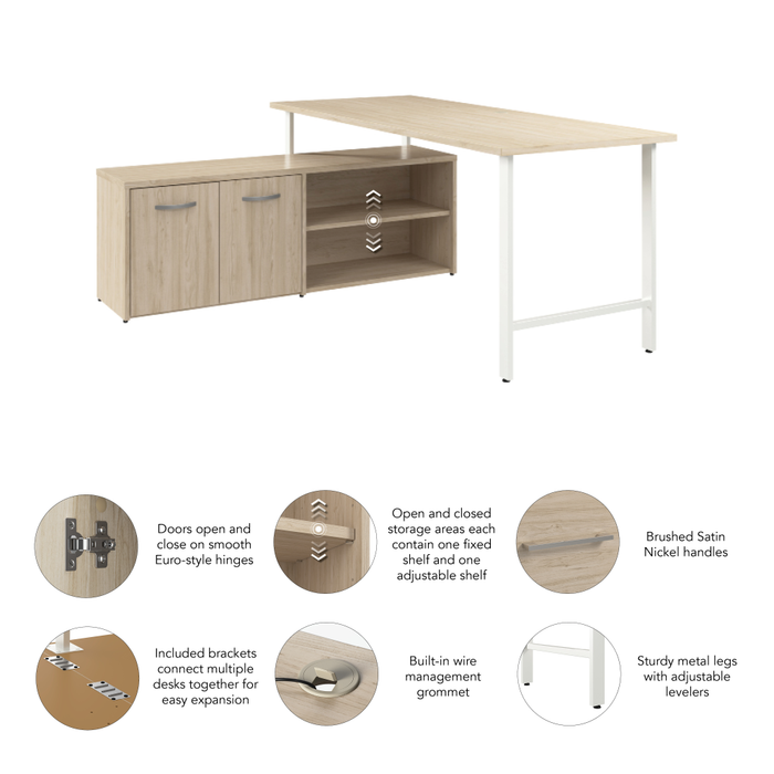 Hustle 72W x 30D Computer Desk and Low Storage Cabinet with Doors and Shelves