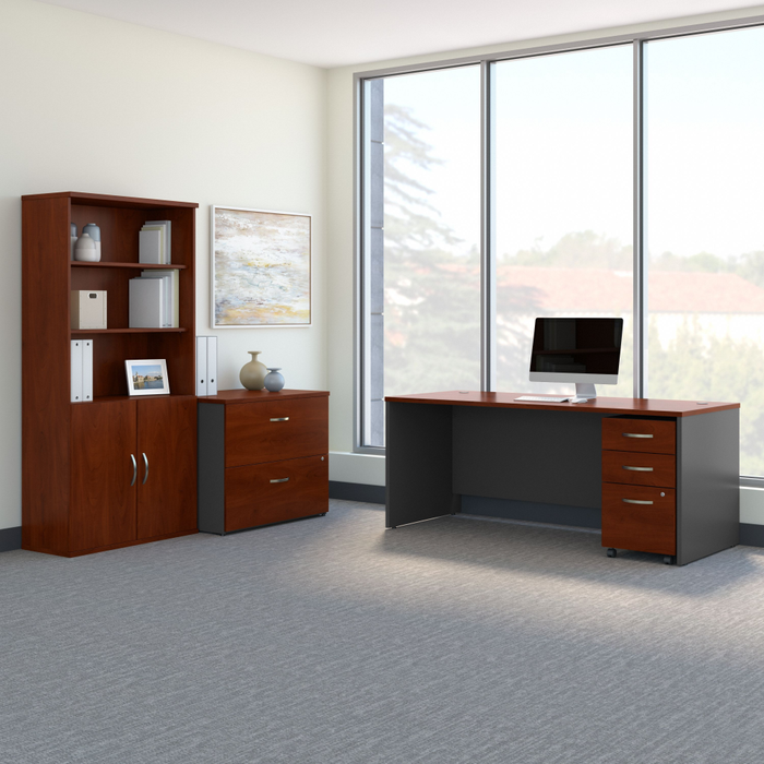 Series C 72W Office Desk with Bookcase and File Cabinets