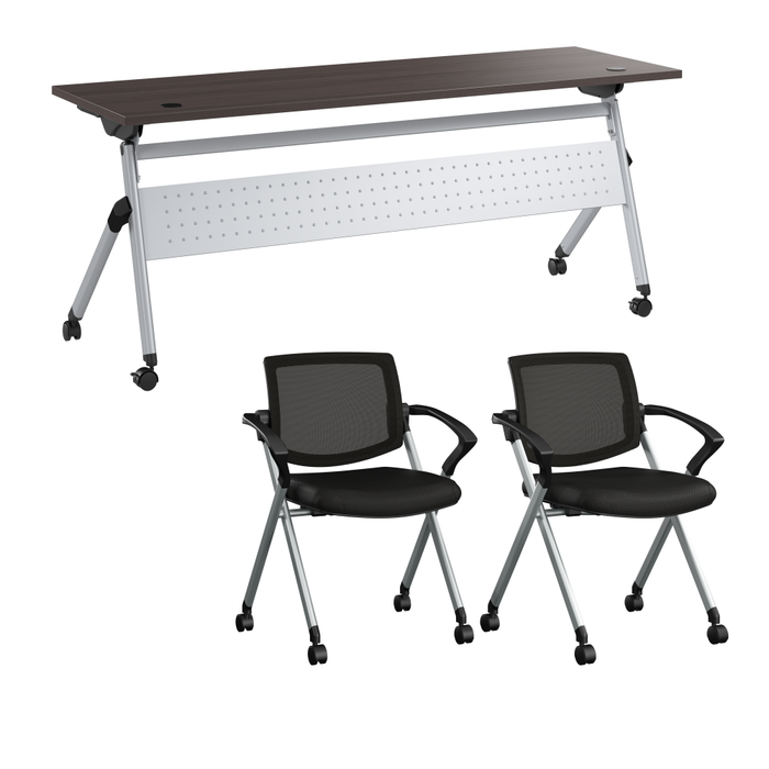 Envision 72W Folding Training Table and 2 Folding Chairs with Arms