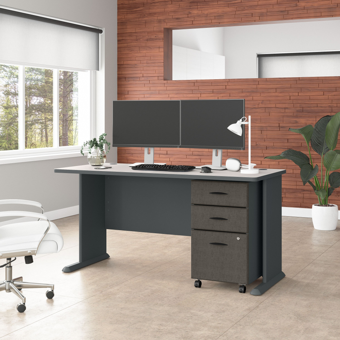 Series A 60W Desk with Mobile File Cabinet