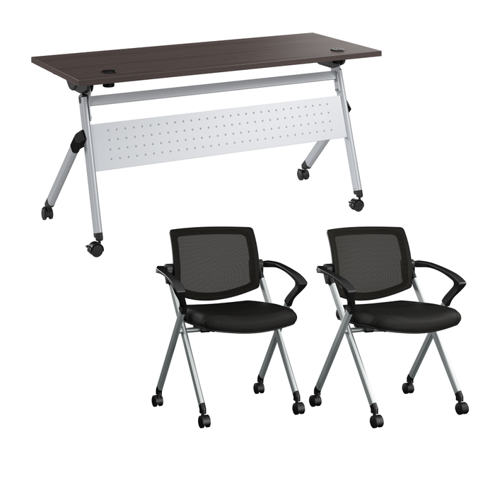Envision 60W Training Table with Powered Grommets and 2 Chairs with Arms