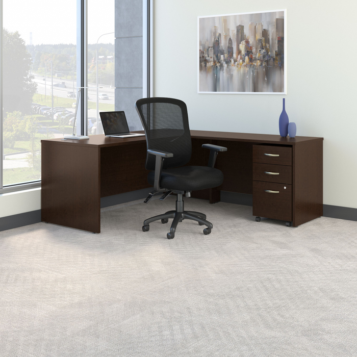Series C 72W L Shaped Desk with Mobile File Cabinet and High Back Multifunction Office Chair