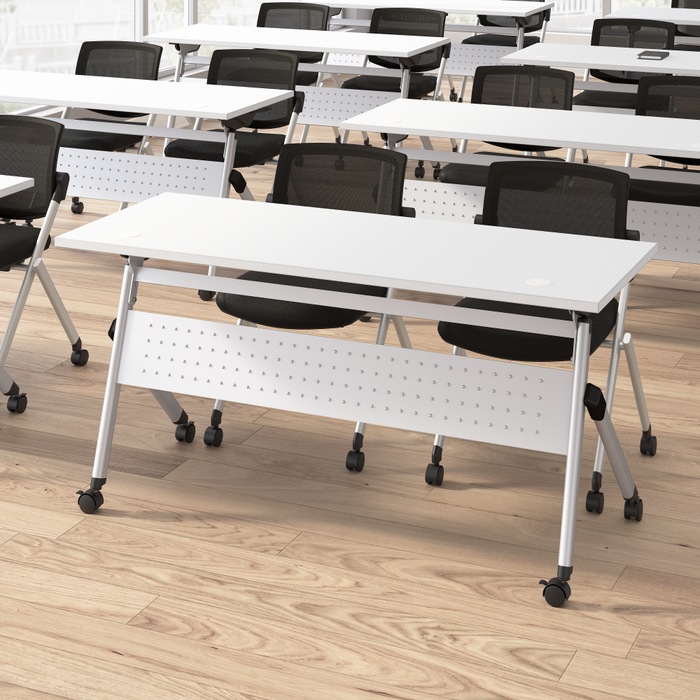 Envision 60W Folding Training Table with Powered Grommets and 2 Chairs
