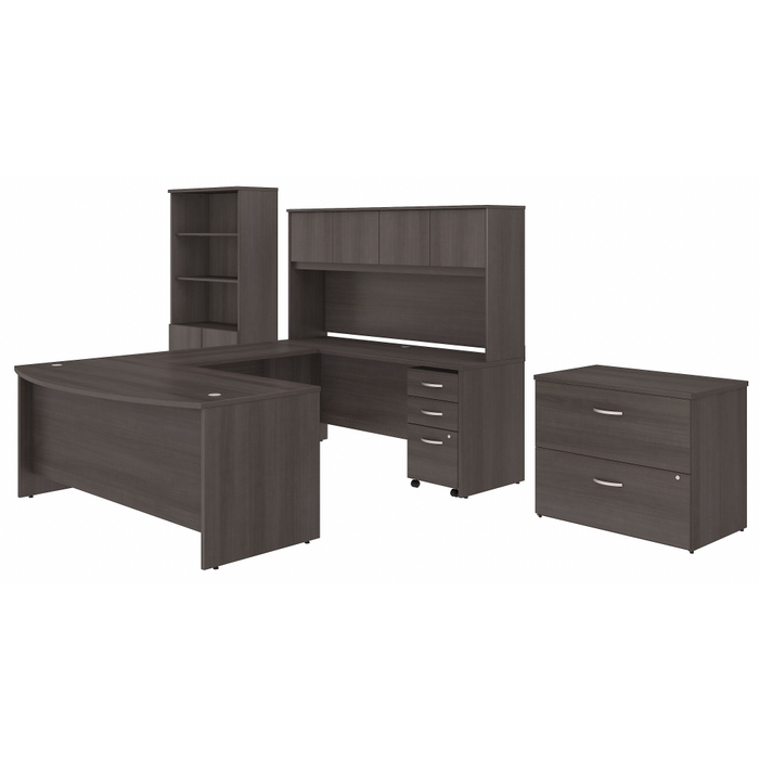Studio C 72W x 36D U Shaped Desk with Hutch, Bookcase and File Cabinets