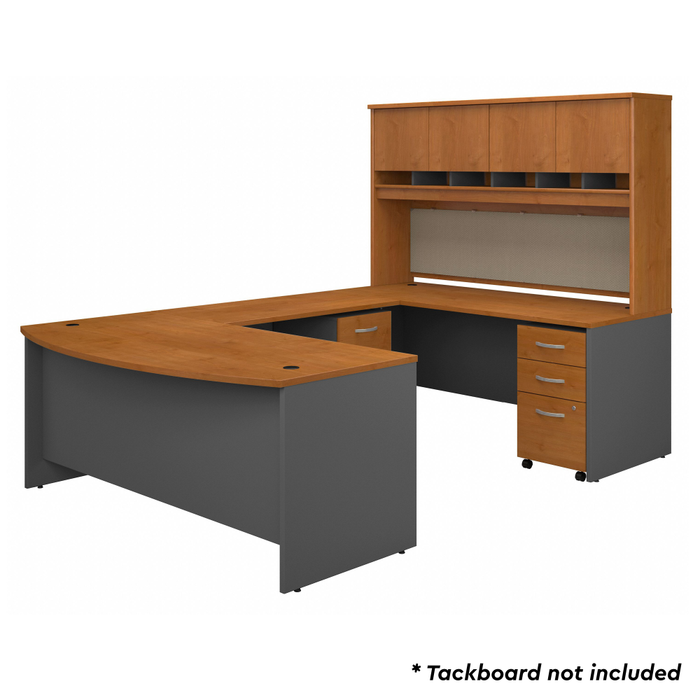 72W Bow Front U Shaped Desk with Hutch and Storage