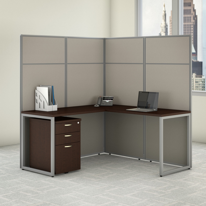 Easy Office 60W L Shaped Cubicle Desk with File Cabinet and 66H Panels