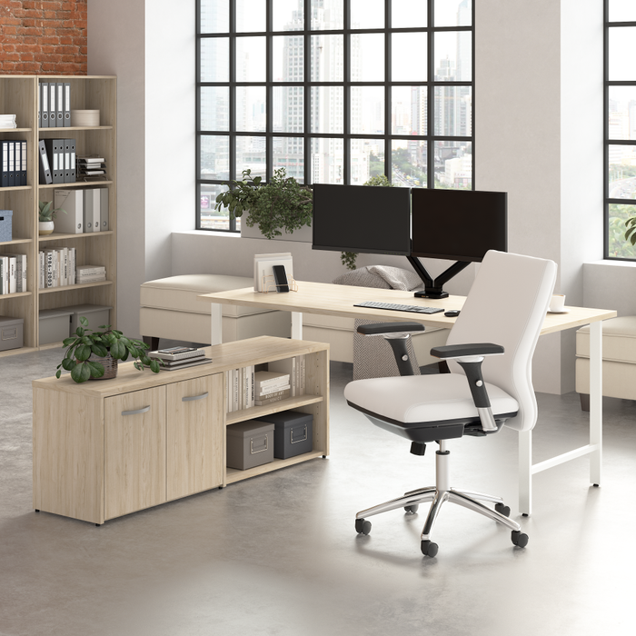 Hustle 72W x 30D Computer Desk and Low Storage Cabinet with Doors and Shelves
