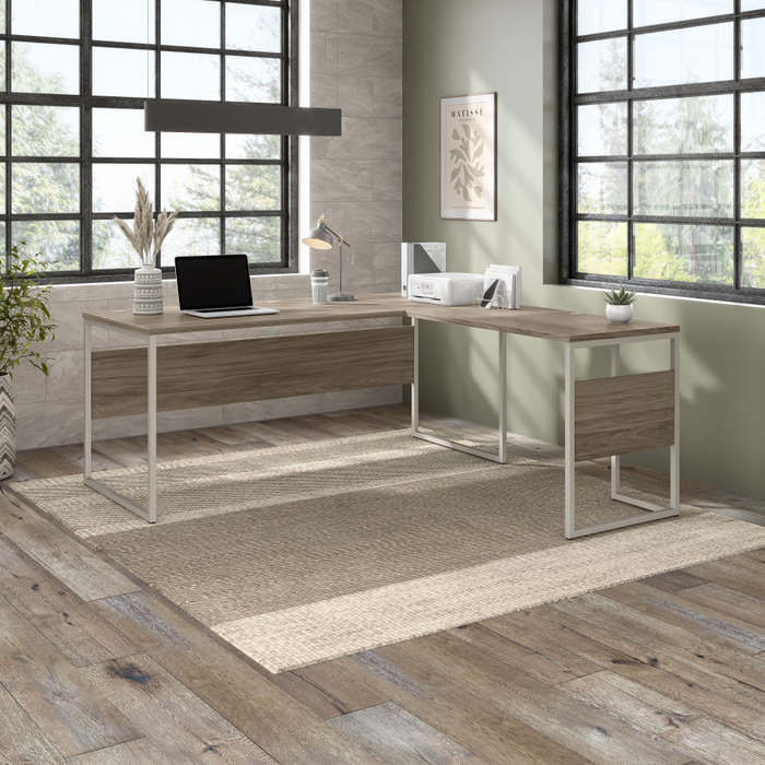 Hybrid 72W x 30D L Shaped Table Desk with Metal Legs