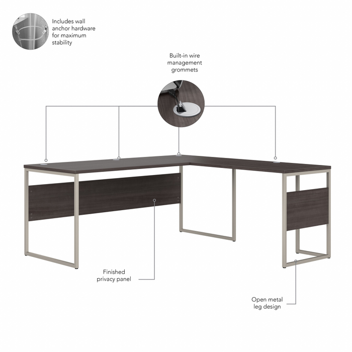 Hybrid 72W x 30D L Shaped Table Desk with Mobile File Cabinet