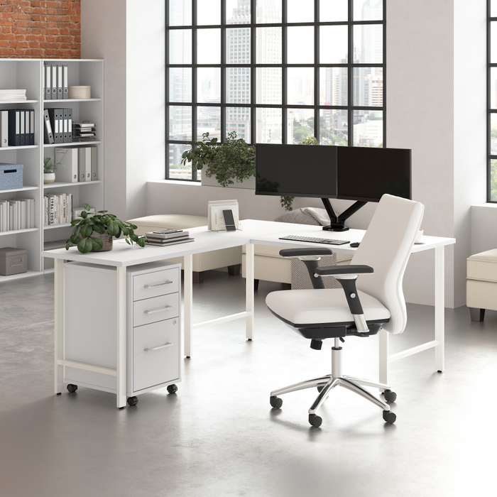 Hustle 60W x 30D L Shaped Computer Desk with 3 Drawer Mobile File Cabinet