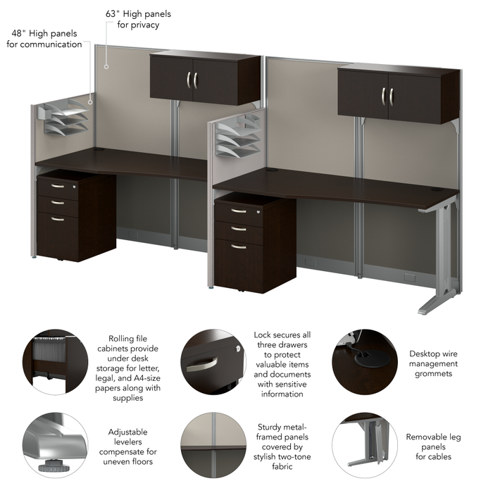 Office in an Hour 2 Person Cubicle Desks with Storage, Drawers, and Organizers