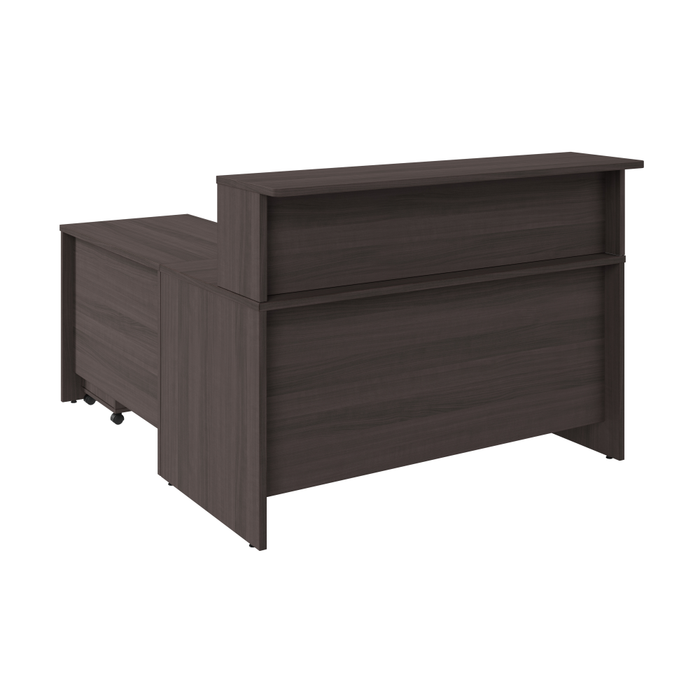 Arrive 60W x 72D L Shaped Reception Desk with Shelf and Mobile File Cabinet