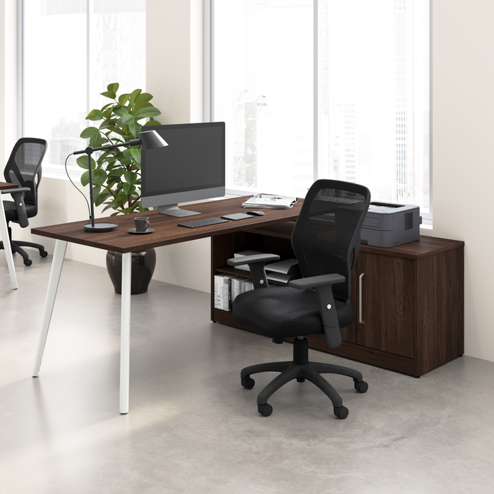 Vista 72W L Shaped Desk with Splayed Metal Legs and Low Storage Cabinet