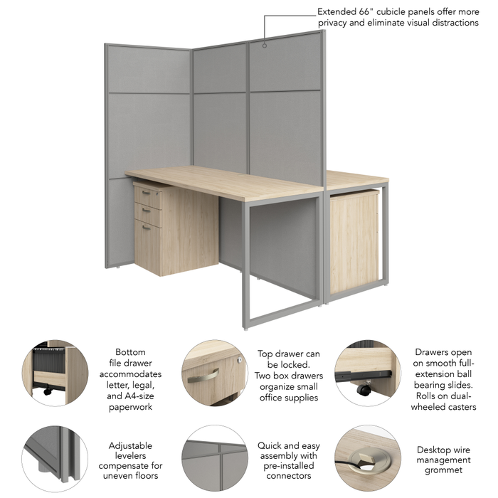 Easy Office 60W 2 Person Cubicle Desk with File Cabinets and 66H Panels