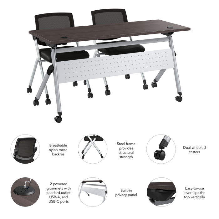 Envision 60W Folding Training Table with Powered Grommets and 2 Chairs