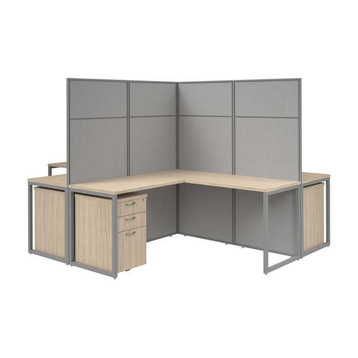 Easy Office 60W 4 Person L Shaped Cubicle Desk with Drawers and 66H Panels