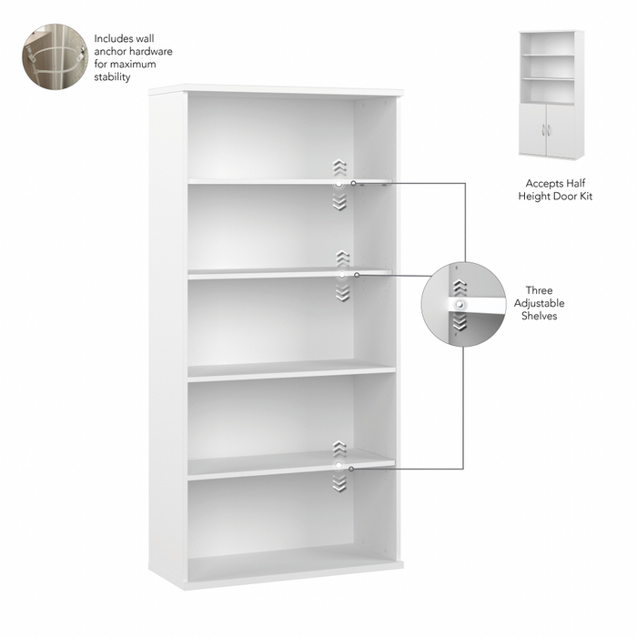 Hybrid Tall 5 Shelf Bookcase with Doors
