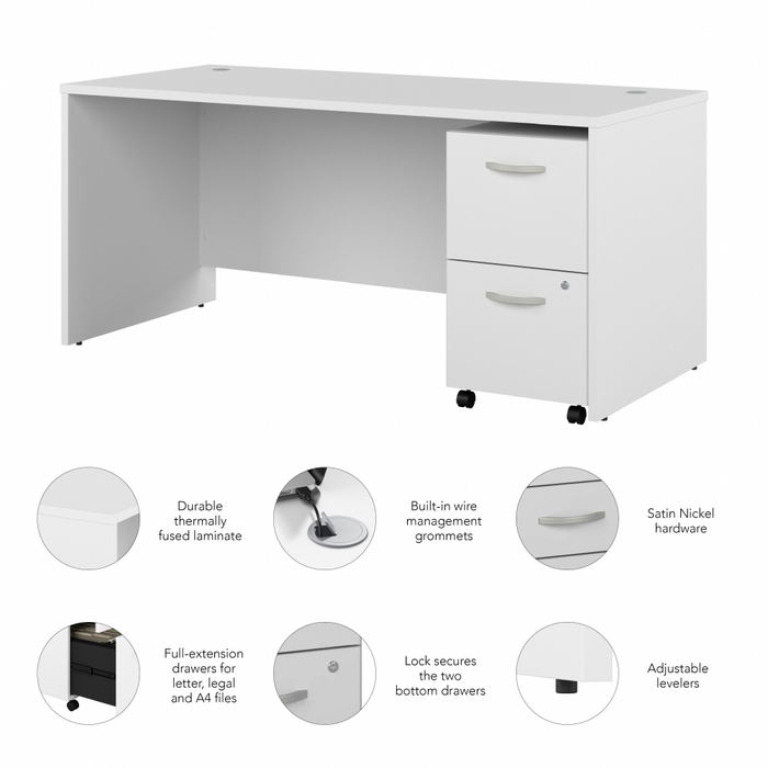 Studio C 66W x 30D Office Desk with 2 Drawer Mobile File Cabinet