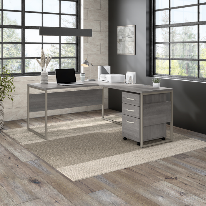 Hybrid 60W x 30D L Shaped Table Desk with Mobile File Cabinet