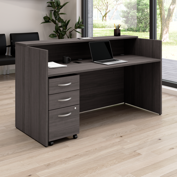 Arrive 72W x 30D Reception Desk with Shelf and Mobile File Cabinet
