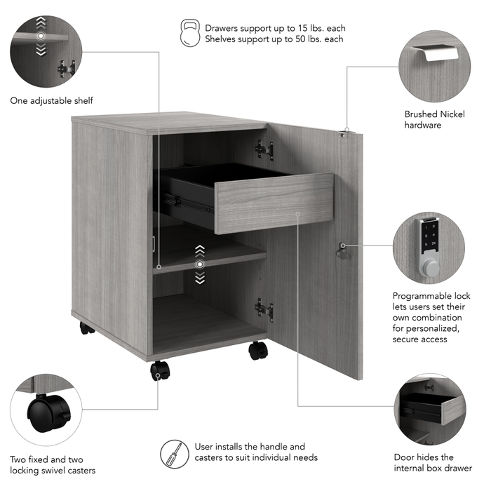 Assure Mobile File Cabinet with Drawer, Door, and Keypad Lock