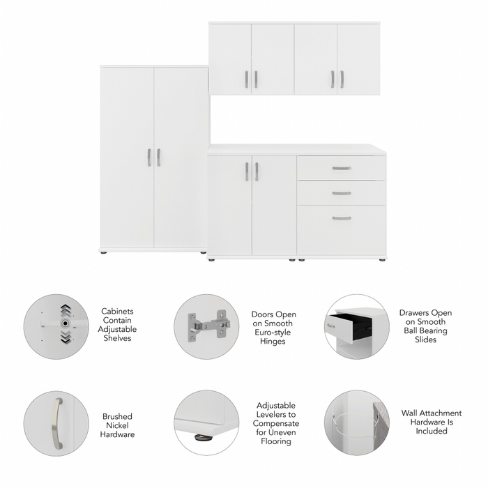 Universal 92W 5 Piece Modular Storage Set with Floor and Wall Cabinets