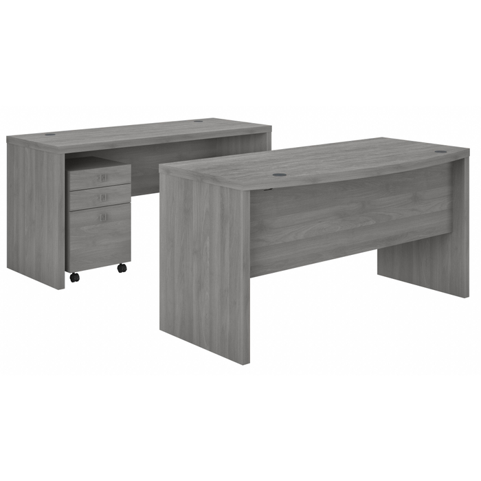 Echo Bow Front Desk and Credenza with Mobile File Cabinet